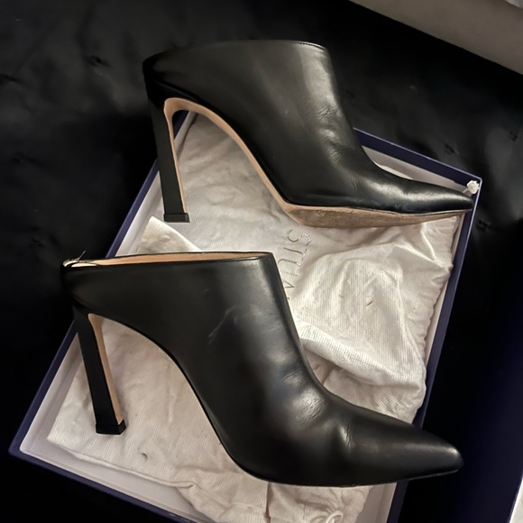 Stuart Weitzman Black Leather Pointed Mules - Picture 1 of 4